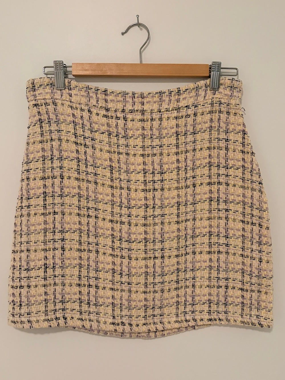 Textured Cream Plaid Tweed Mini Skirt Made in Italy